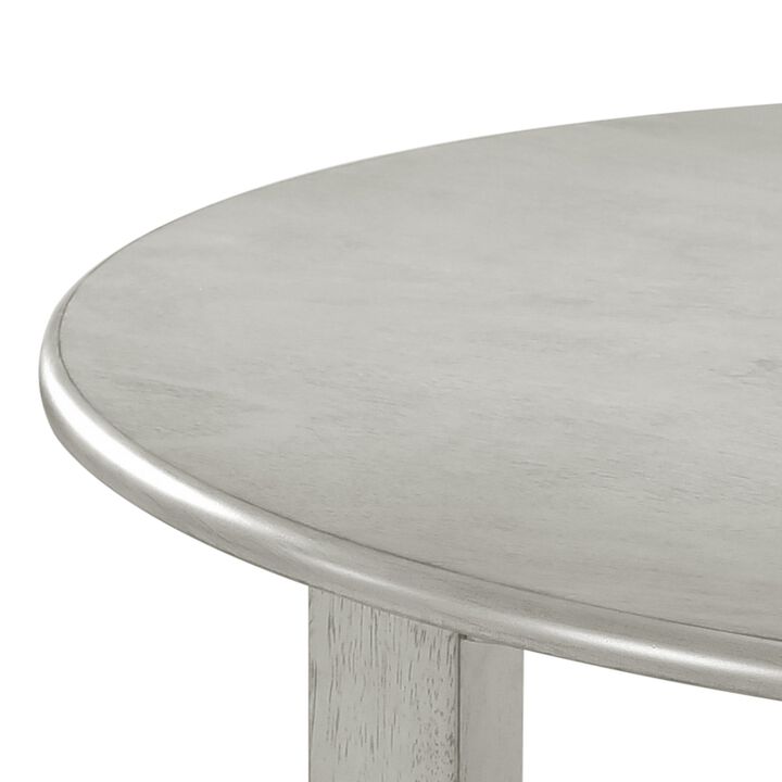 Pane 47 Inch Rounded Wood Dining Table, Smooth Gray Finish, Tall Block Legs