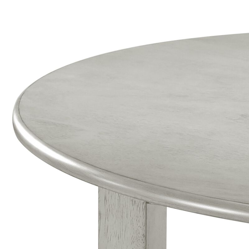 Pane 47 Inch Rounded Wood Dining Table, Smooth Gray Finish, Tall Block Legs