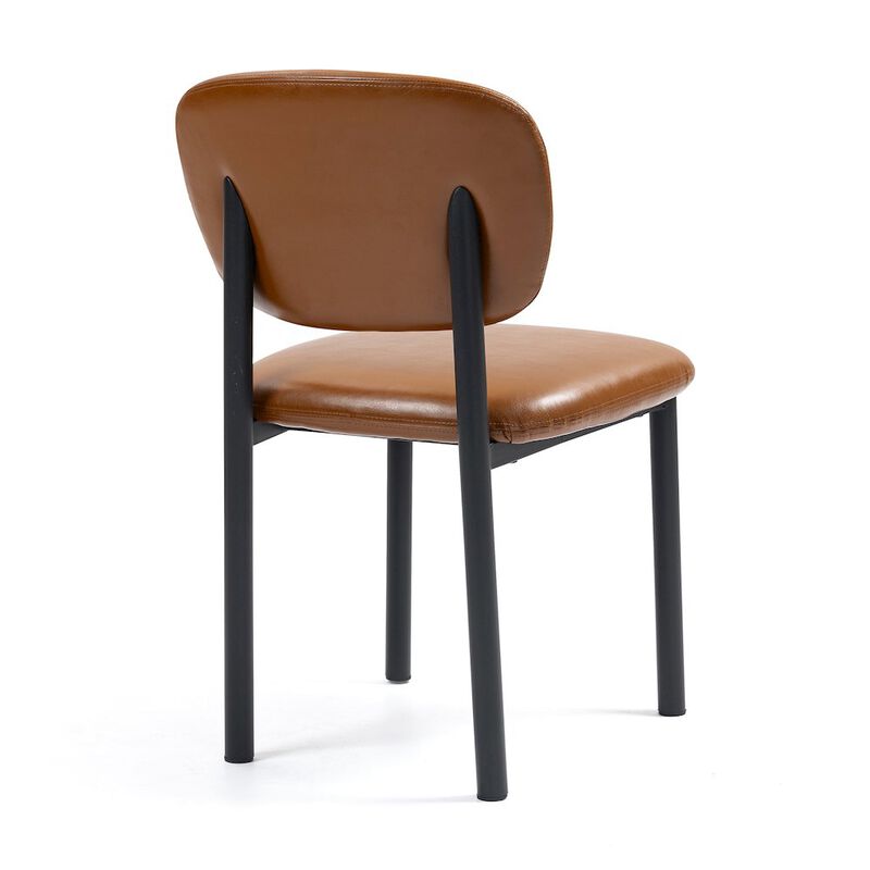 Glamour Home Set of 2 Light Brown Faux Leather Upholstered Dining Chair Black Iron Legs