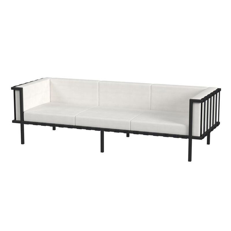 Butler Specialty Norway Outdoor Patio Sofa with Cushions, Black and White