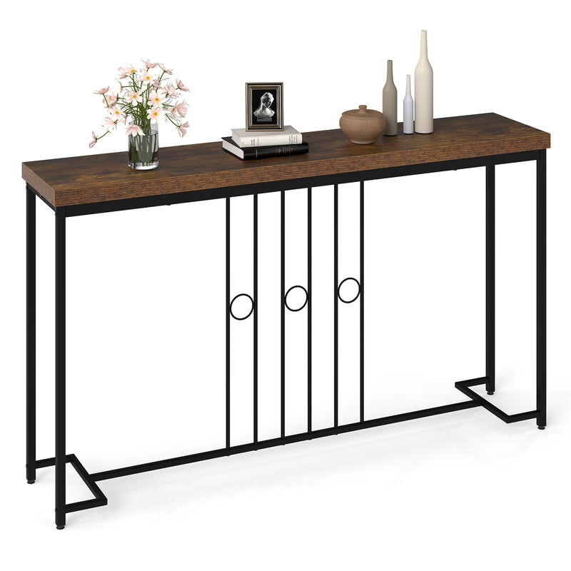 Industrial Entryway Console Table with Sturdy H Shaped Base-Brown image number 3
