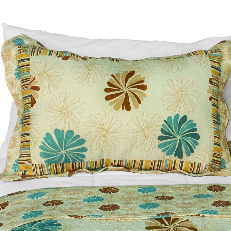 Queen Size Cotton 3-Piece Quilted Printed Quilt Set with Matching Pillow Shams image number 2