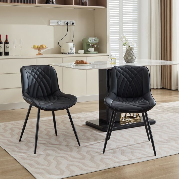 Clihome Mid Century Modern Dining Chairs Set of 2 Comfortable Upholstered Faux Leather Dinner Chairs for Kitchen Dining Room