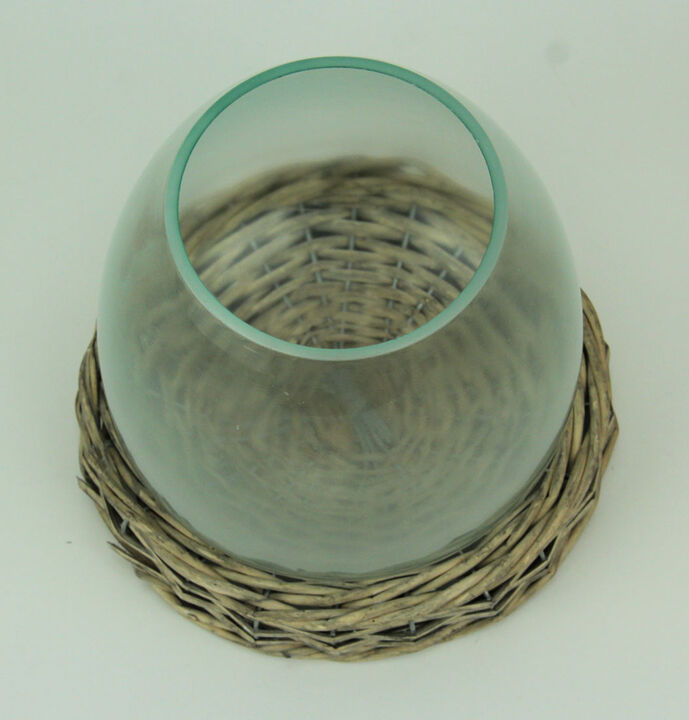 8 Inch Diameter Glass Terrarium Vase With Wicker Base