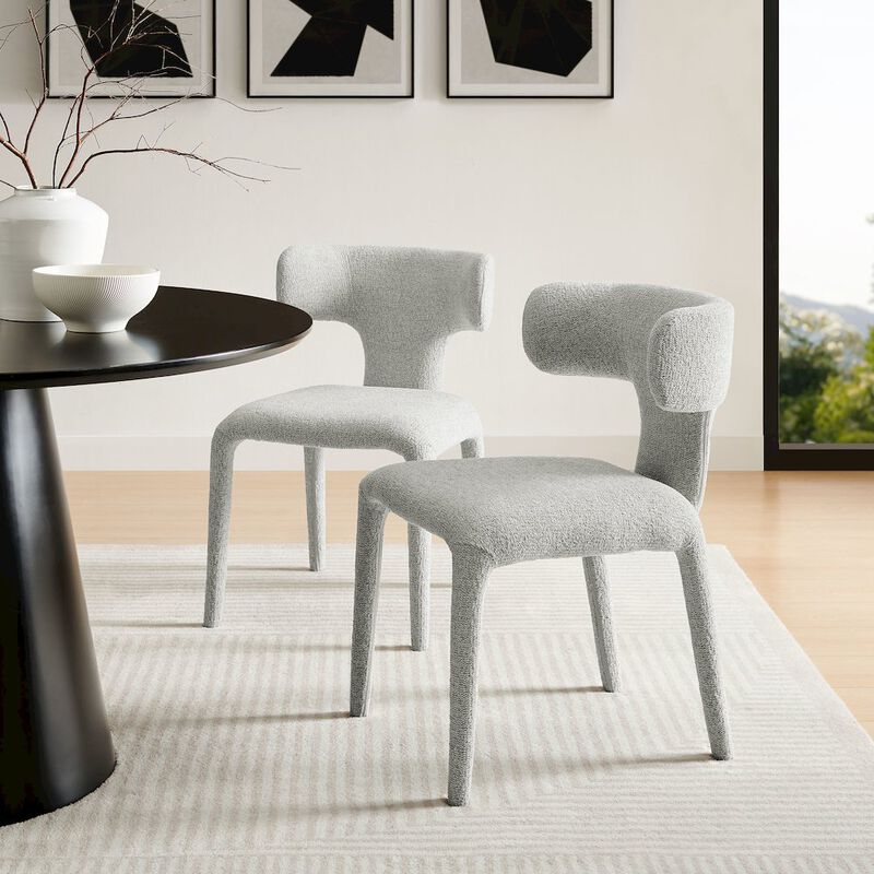 Modway Stellan Upholstered Boucle Dining Chair in Dove Gray &ndash; Fabric Accent Chair with Curved Backrest &ndash; Armless Side Chair for Dining or Living Room image number 9