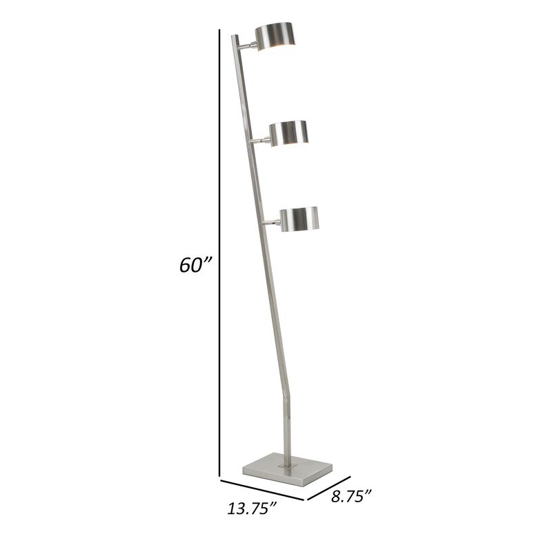 60 Inch Floor Lamp, 3 Drum Metal Shades, Modern Style, Silver Frame - Benzara