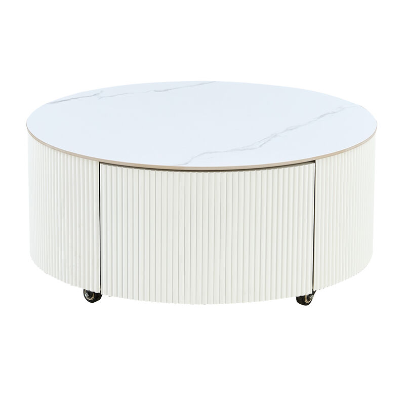 Merax Modern Round Movable Coffee Table with Casters image number 0