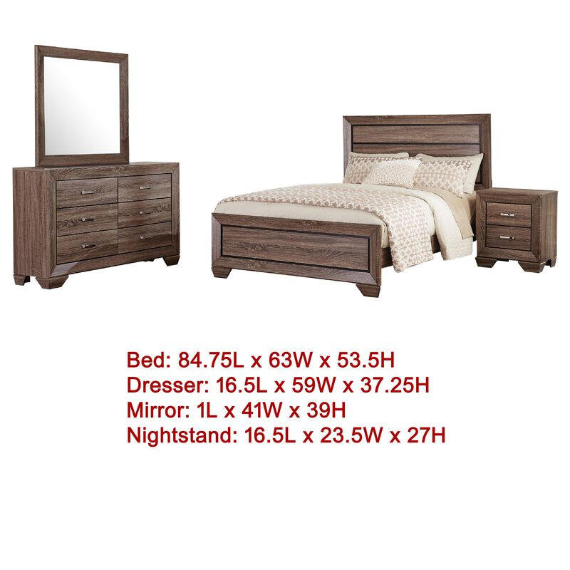 Bello 4pc Queen Bedroom Set, Transitional Washed Taupe Brown n Black