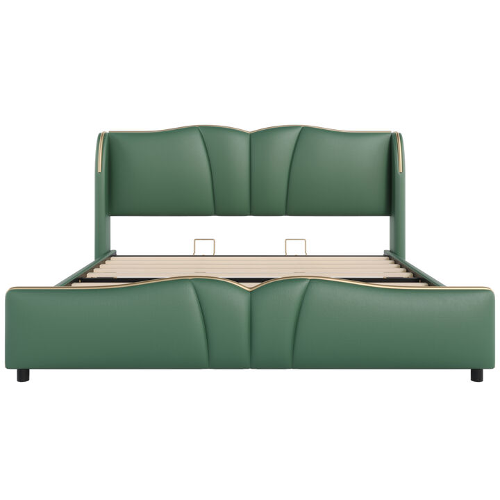 Merax Modern Wingback Platform Bed with Wave-Shaped Headboard & Footboard