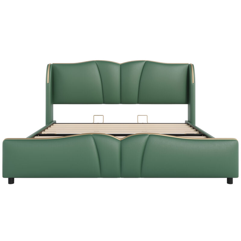 Merax Modern Wingback Platform Bed with Wave-Shaped Headboard & Footboard
