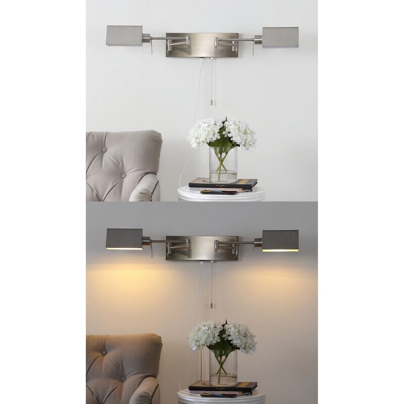 Arlo 54" 2-Light Farmhouse Industrial Double Swing Arm Iron LED Wall Sconce with Pull-Chain USB Charging Port