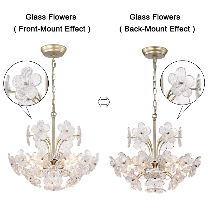 Fabiola Modern Brushed Silver-ish Champagne 6-Light 17.7" Glam Clear Glass Flower Chandelier image number 6