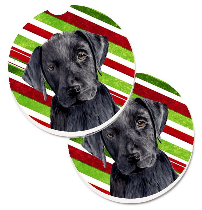 Caroline's Treasures Labrador Candy Cane Holiday Christmas Set of 2 Cup Holder Car Coasters SC9324CARC, 2.56, Multicolor