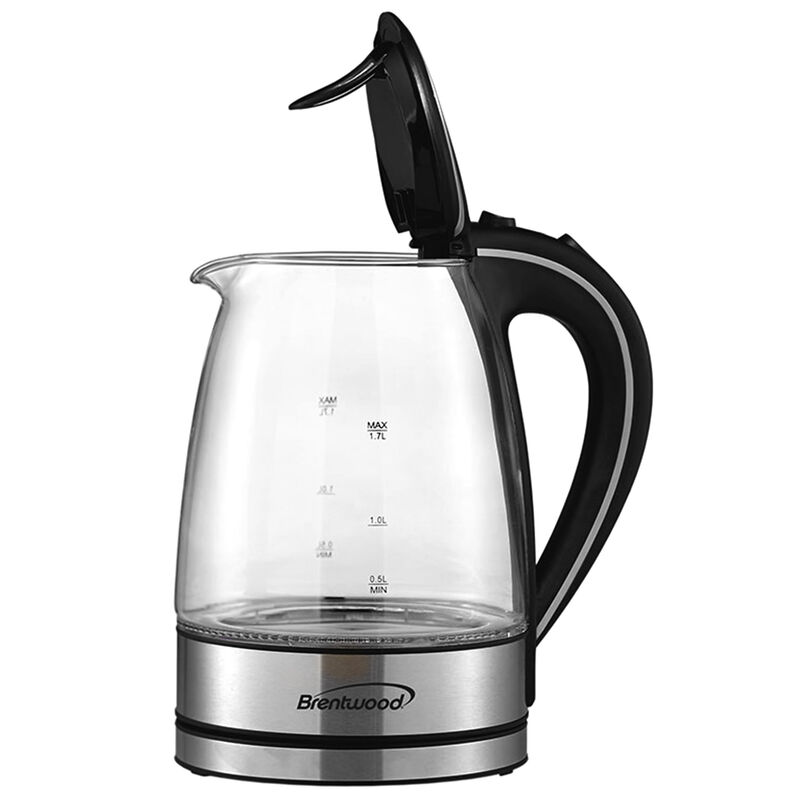Brentwood 1.7L Tempered Glass Tea Kettle in Black