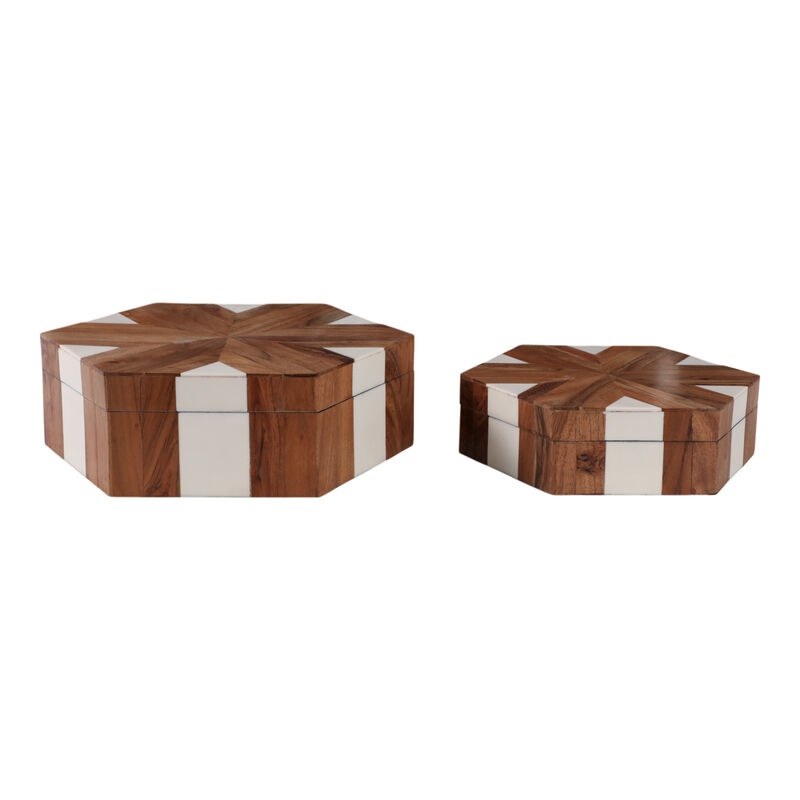 S/2 Wood Inlay Hexagon Boxes image number 2