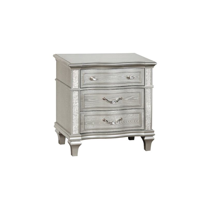 Best Quality Furniture Classic Silver Nightstand In Silver Color