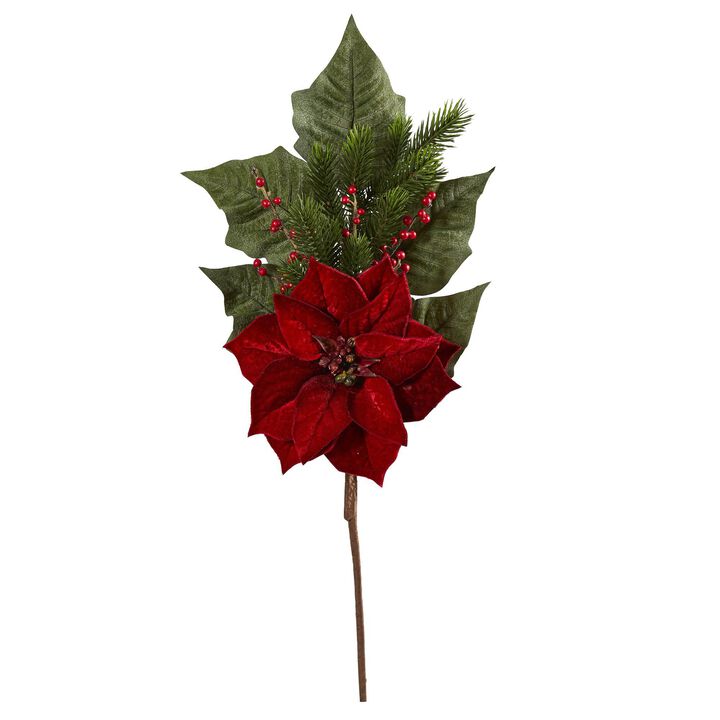 Nearly Natural 31-in Poinsettia Berries and Pine Flower Bundle (Set of 3)