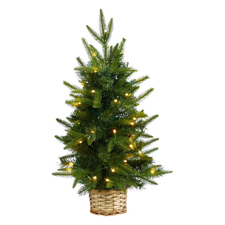 Nearly Natural 2-ft Artificial Christmas Tree with 35 Clear LED Lights in Decorative Basket