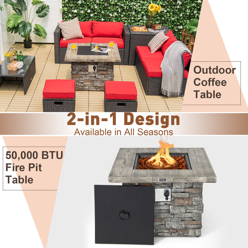 34.5 Inch Square Propane Gas Fire Pit Table with Lava Rock and PVC Cover-Grey