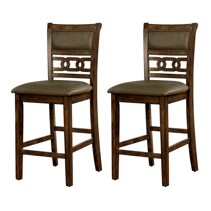 Leatherette Upholstered Solid Wood Counter Height Side Chair, Brown, Pack of Two-Benzara