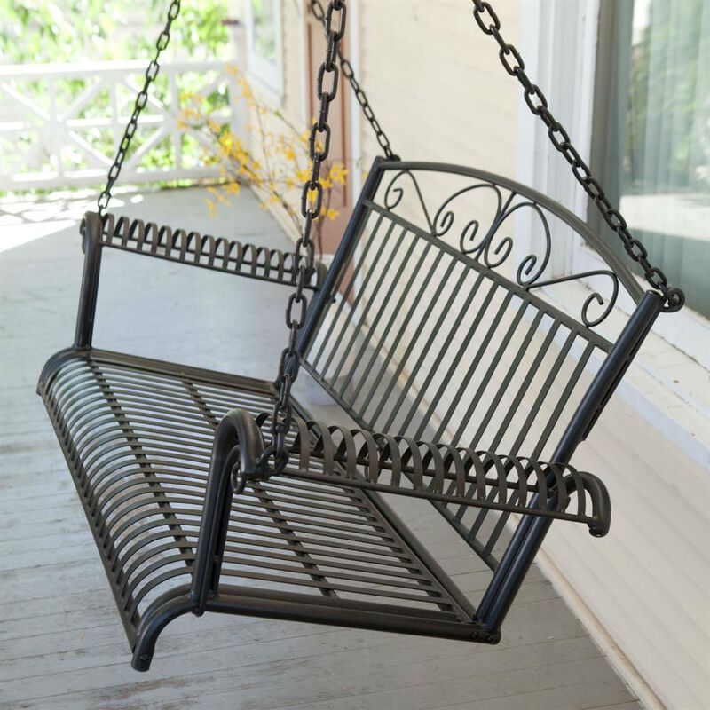 Wrought Iron Outdoor Patio 4-Ft Porch Swing in Black