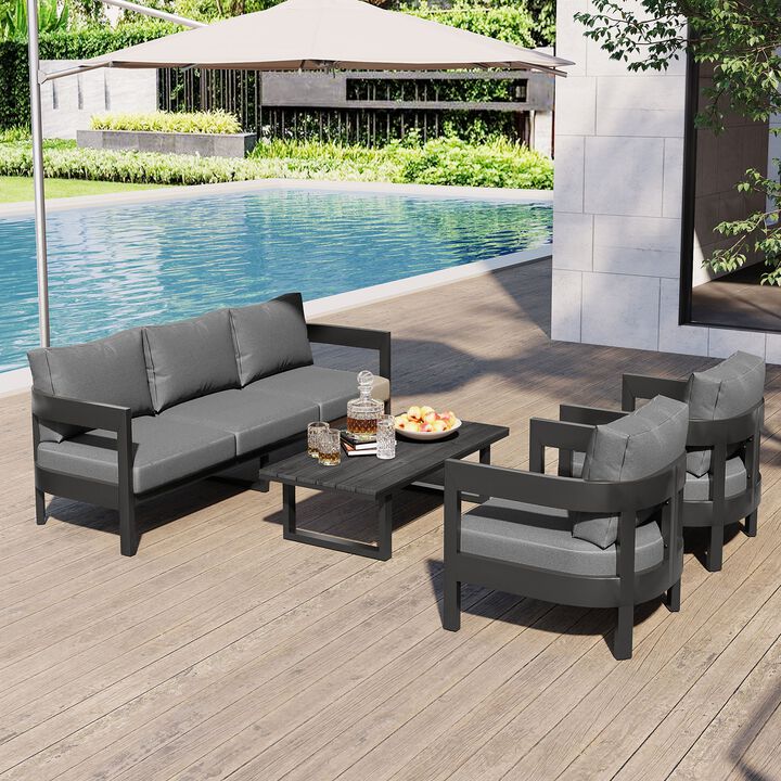 Mondawe 5-Piece Iron Outdoor Sofa Leisure Set,Weatherproof Dining Table & Chair Set For Patio Garden