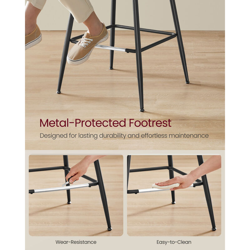 Set of 2 Bar Height Stools &ndash; Modern Tall Chairs with Back Support & Sturdy Base for Home Bar or Countertop