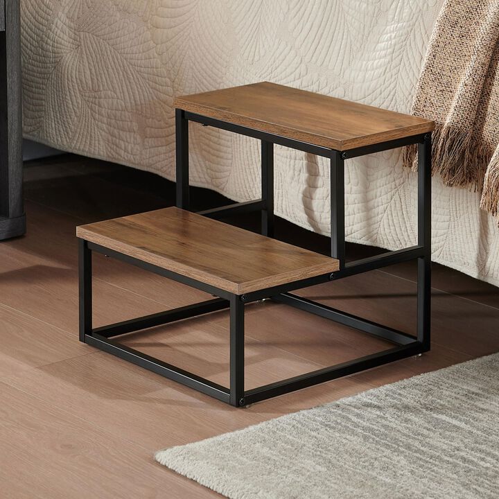 Kings Brand Furniture Axel 2-Step Step Stool – Lightweight, Durable & Modern Design Wooden Steps & Metal Frame, Compact Ladder for Adults