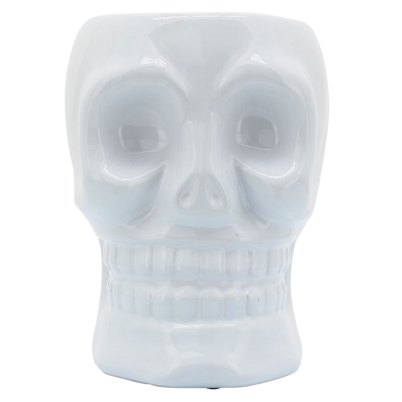 Cer, 6" Skull Vase, White image number 0