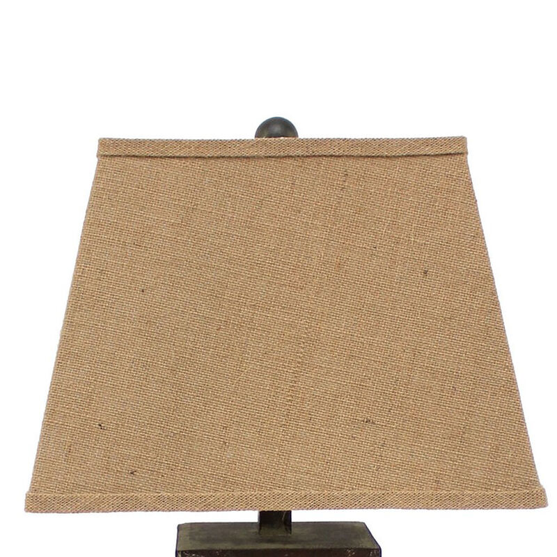 29 Inch Industrial Table Lamp, Linen Shade, Honeycombed Metal Base, Khaki-Benzara image number 3