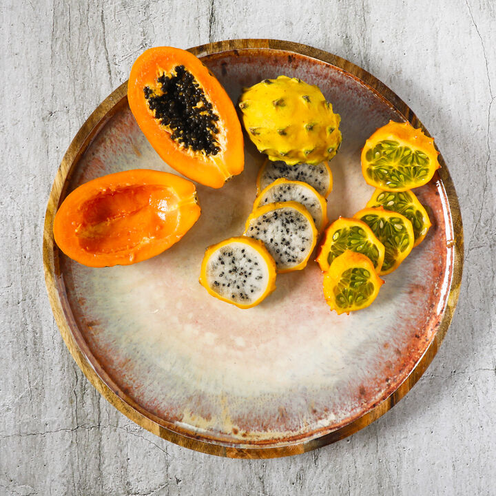 Cravings By Chrissy Teigen 15.9 Inch Round Enameled Mango Wood Platter in Blush