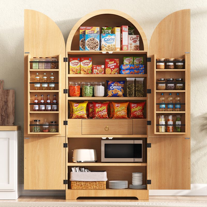 Merax Elegant Arched Fluted Storage Kitchen Cabinet image number 3