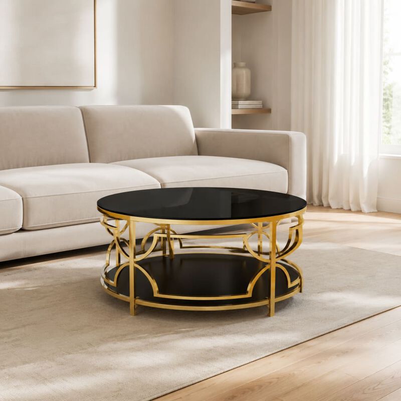 GOODSILO Round Tempered Glass Coffee Table with Geometric Metal Frame, Lower Shelf for Living Rooms and Small Modern Spaces image number 3