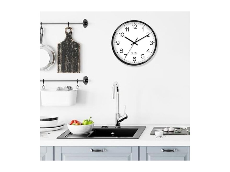 Black Classic Wall Clock 8 Inch Silent Non Ticking Modern Battery Operated