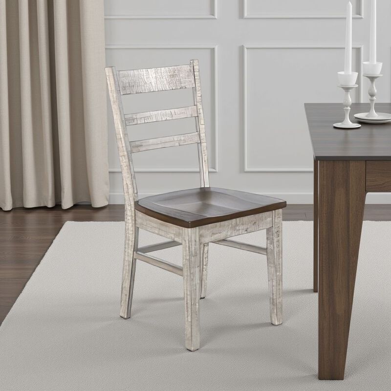 Camie Dining Chair Set of 2, Ladderback Design, Gray Mahogany Wood - Benzara