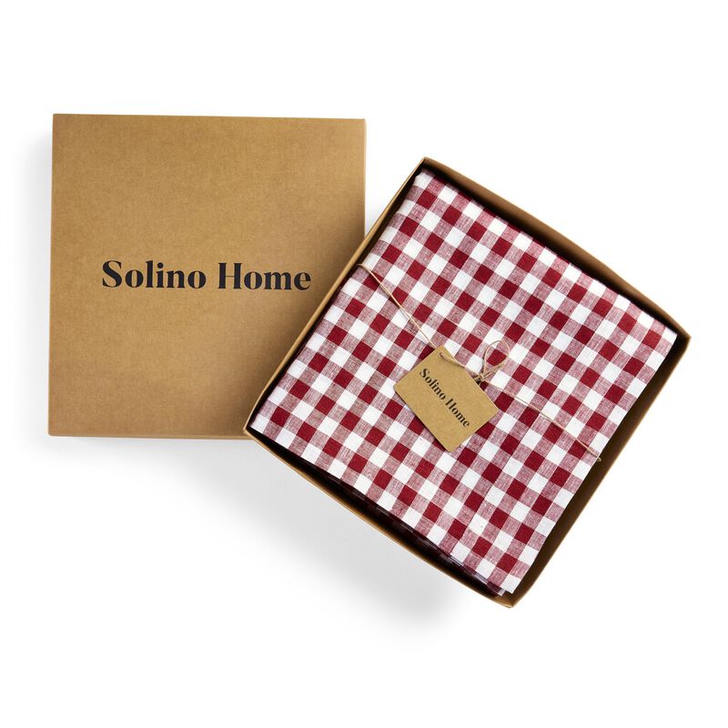 Solino Home Gingham Check 100% Linen Tablecloth &ndash; Handcrafted, Machine Washable, Perfect for Holiday and Everyday Dining