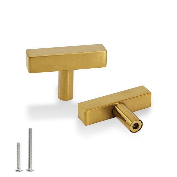 Redunest Cabinet Pulls Single Hole Cabinet Handles, 2 Pack Square Gold T Bar Handles Drawer Cabinet Knobs Cupboard Hardware Cabi