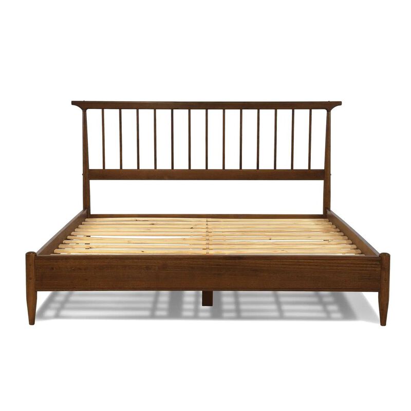 Hivvago King Size Hardwood Mid Century Platform Bed Frame with Headboard in Walnut