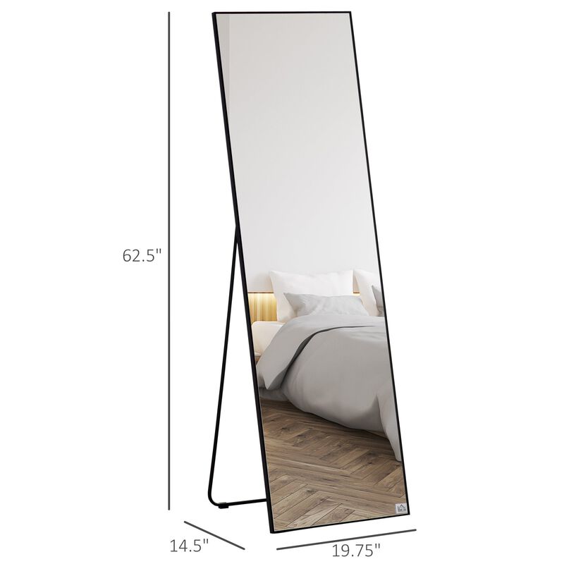 Black Dressing Mirror: Full-Length Aluminum Frame, Floor/Wall Mount