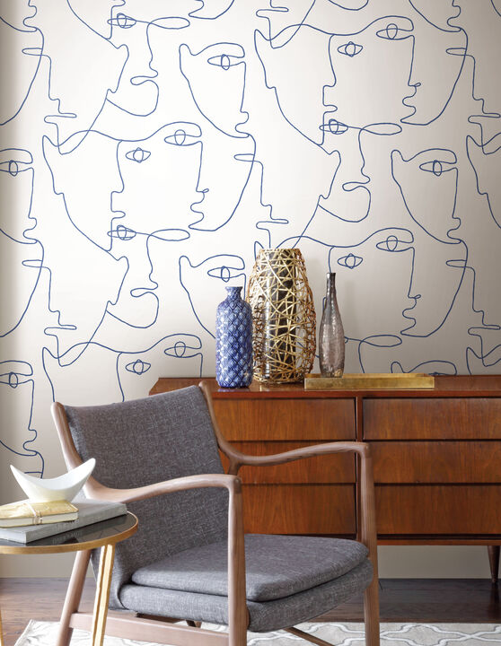 Pablo Portraits Blue Peel & Stick Wallpaper