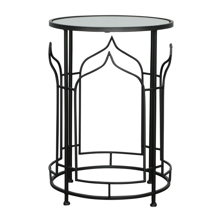 23 Inch Modern Side Table, Glass Top, Geometric Design, Set of 2, Black
