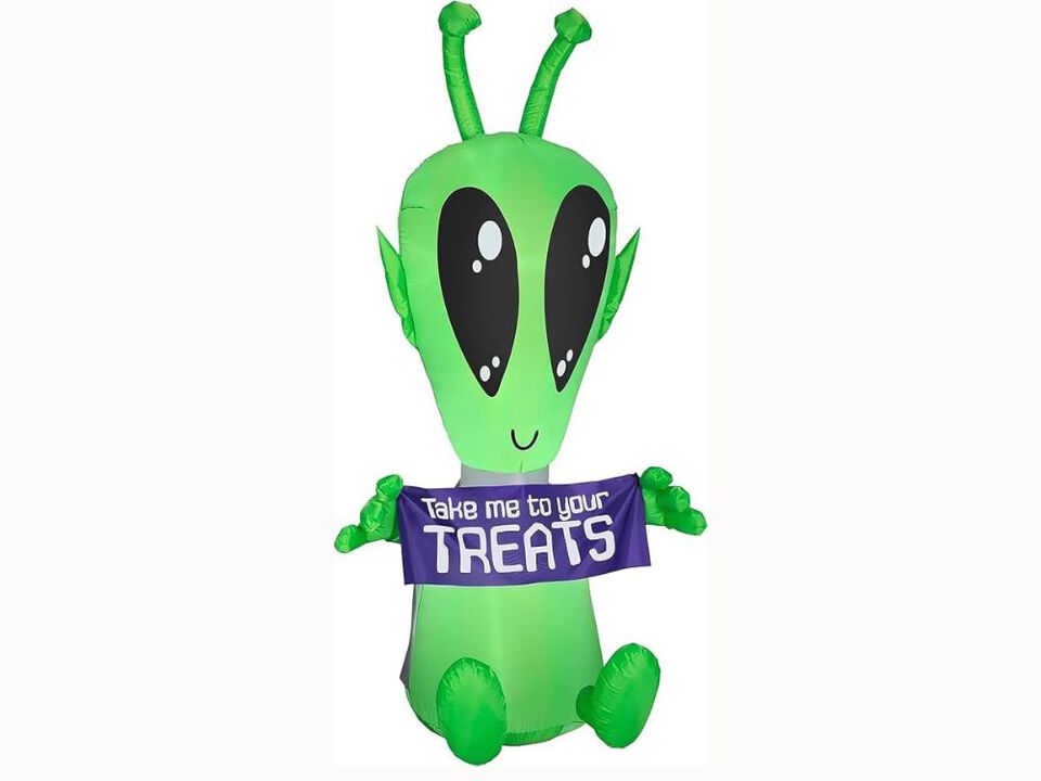 7FT Halloween Inflatable Alien with Sign – LED Lighted Blow-Up Plug-In Prop for Lawn, Garden & Party Decor