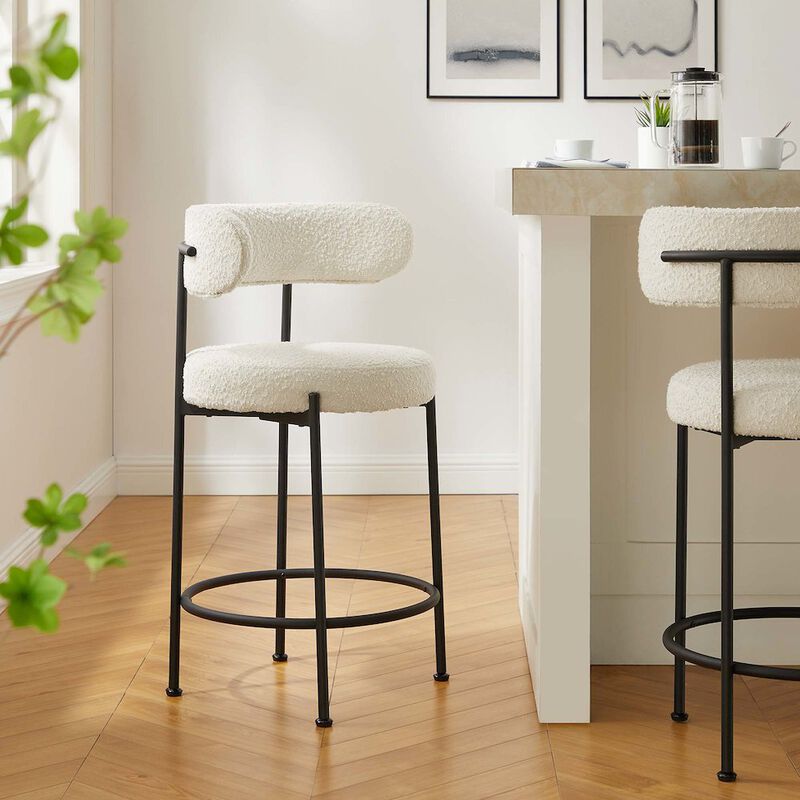 Modway EEI-6518-IVO-BLK Albie Boucle Fabric Counter Stools - Set of 2, Ivory Black image number 9