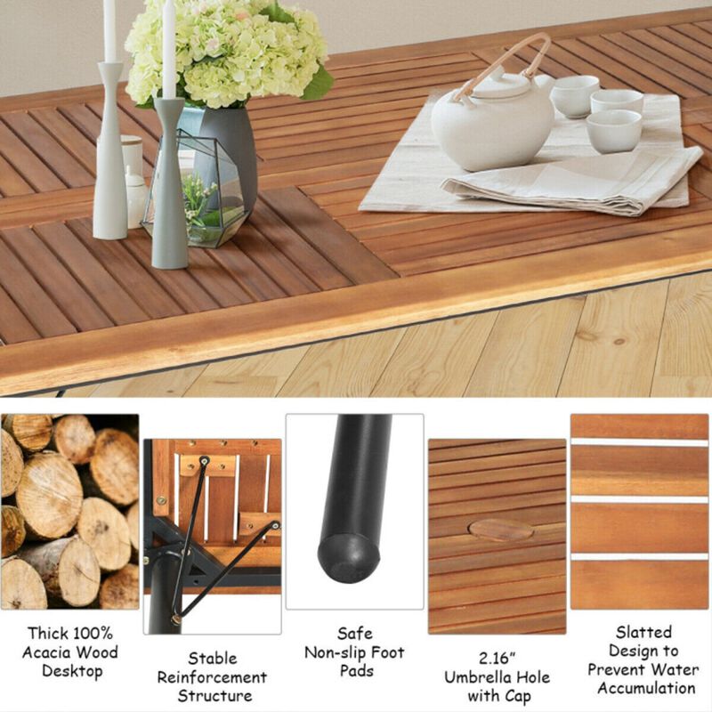 Mondawe 7-Pcs Outdoor Dining Set,With PE Rattan Chairs & Acacia Wood Table,Built-In Umbrella Hole