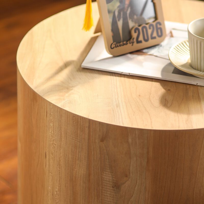 Modern Round Drum Nesting Coffee Table Set of 2, Wooden Cylinder Coffee Tables for Living Room, Space-Saving Design image number 5