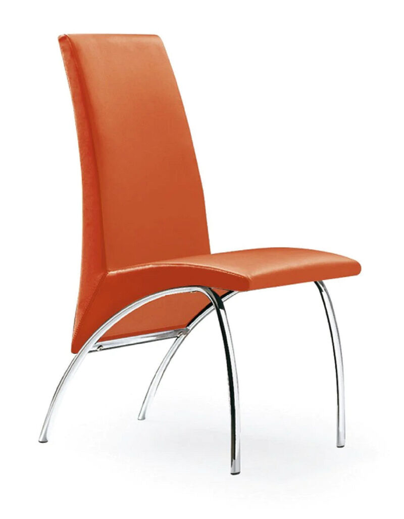 Hivvago Set of Two Orange And Silver Upholstered Faux Leather Dining Side Chairs