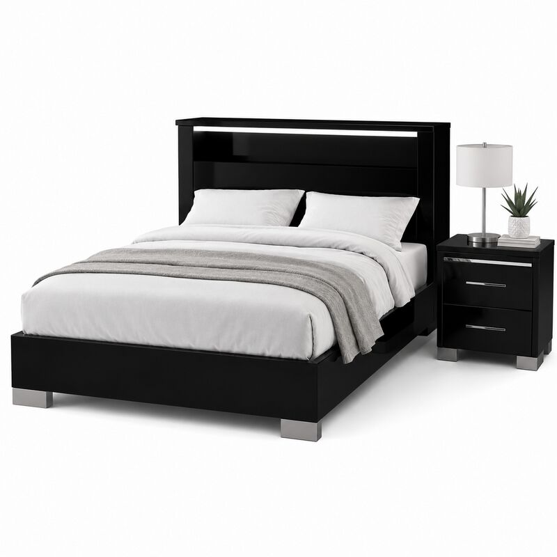Queen Bedroom Set, Black, Chrome Wood, 2 Piece Set with Nightstand image number 0