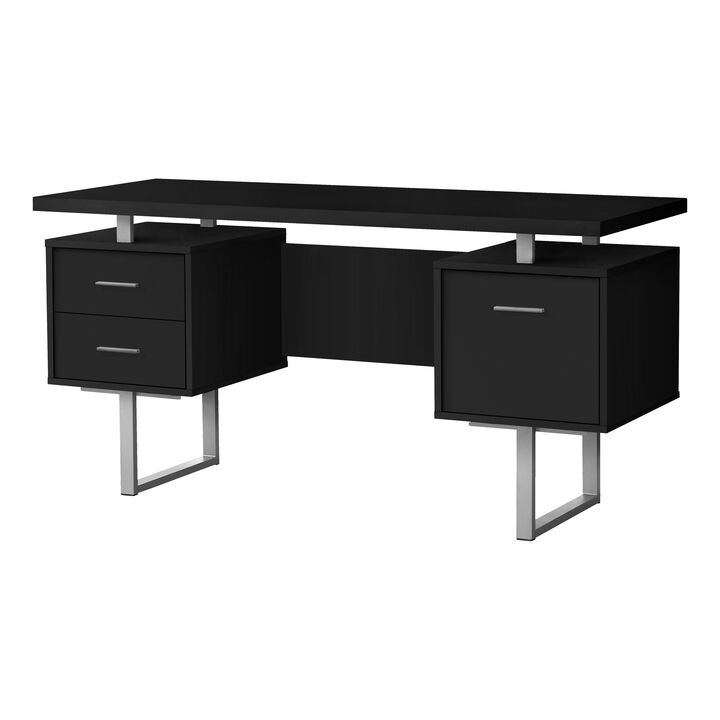 Computer Desk, Home Office, Laptop, Left, Right Set-Up, Storage Drawers, 60"L, Work, Metal, Laminate, Black, Grey, Contemporary, Modern