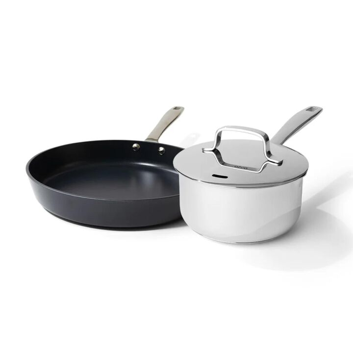 Alva Maestro Cookware Set 3-Piece Set - 8" Nonstick Ceramic Frying Pan and 1.7Qt. Saucepan with Lid - Oven Safe, Easy to Clean and Made without PFAS, PFOA & PTFE - Induction & All Stovetop Compatible
