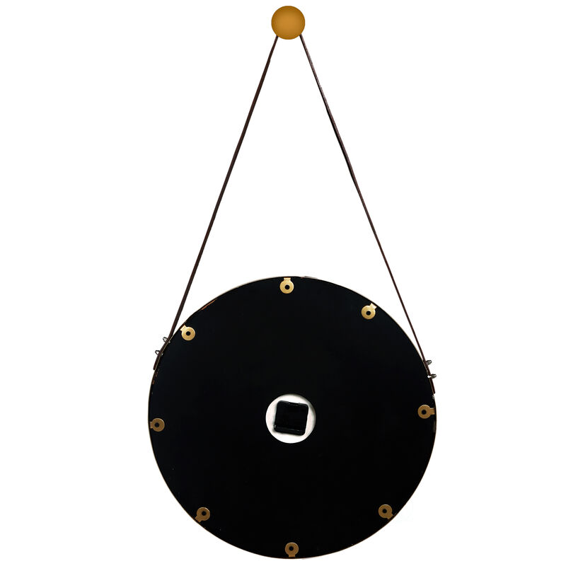 Decorative Contemporary Metal Wall Clock Marble Look Face, Gold Rim and Handles with Hanging Band, for Dining, Living Room, or Kitchen